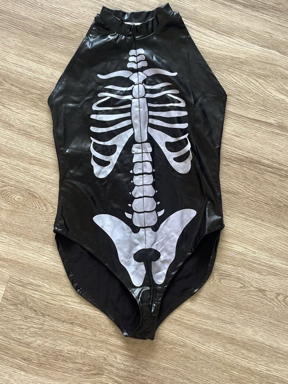 Tipsy Elves Black Vinyl Skeleton Bodysuit S